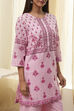 Light Pink Cotton Floral Straight Kurta Set image number 1