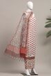 Pink Cotton Printed Embroidered Unstitched Suit Set image number 4