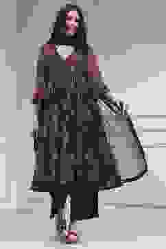 Charcoal Black Printed Gathered Suit Set image number 6