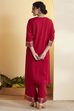 Red Viscose Rayon Yoke Design Straight Kurta Set image number 5