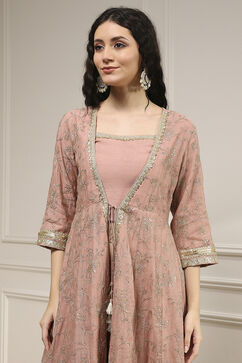 Old Rose Chanderi Anarkali Dyed Fusion Set image number 1