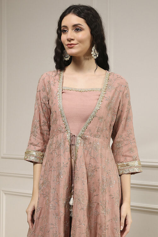 Natural White Chanderi Anarkali Dyed Fusion Set image number 1