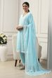 Sky Blue Cotton Floral Embroidered Straight Suit Set image number 0