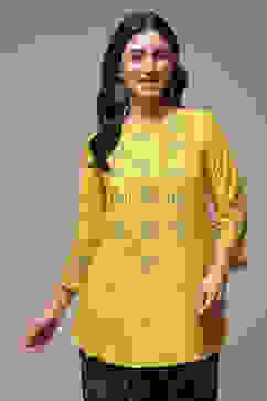 Yellow LIVA Printed Kurti image number 1