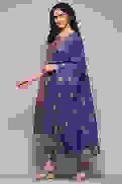 Pink & Purple Voile Straight Printed Kurta Slim Pant Suit Set image number 4