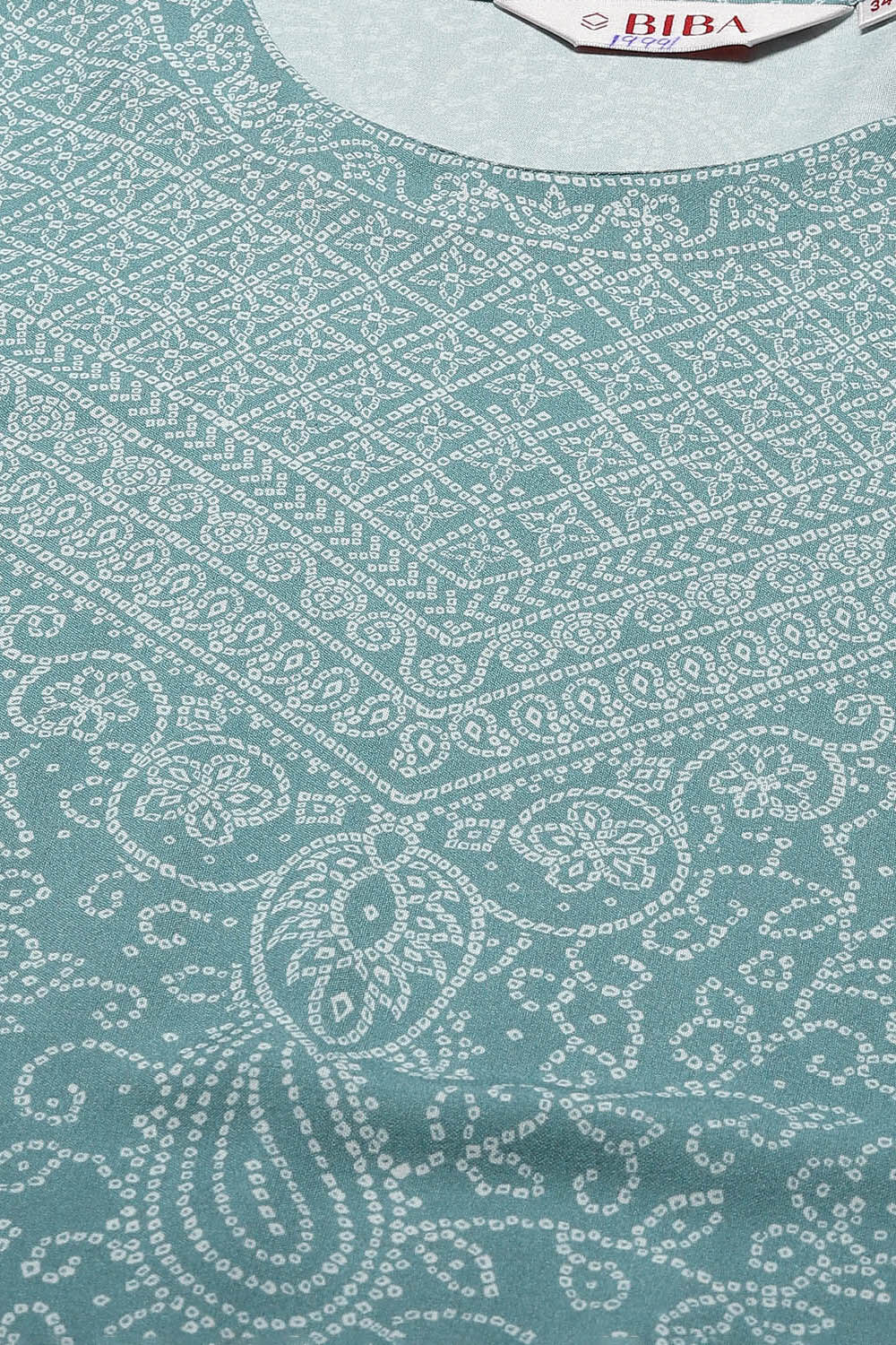 Turquoise Bandhani Printed Straight Kurta image number 5