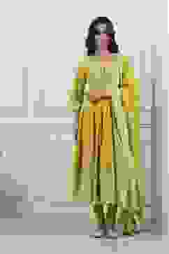 Green Cotton Kalidar Suit Set image number 6