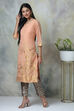 Orange Art Silk Cotton Straight Printed Kurta image number 4
