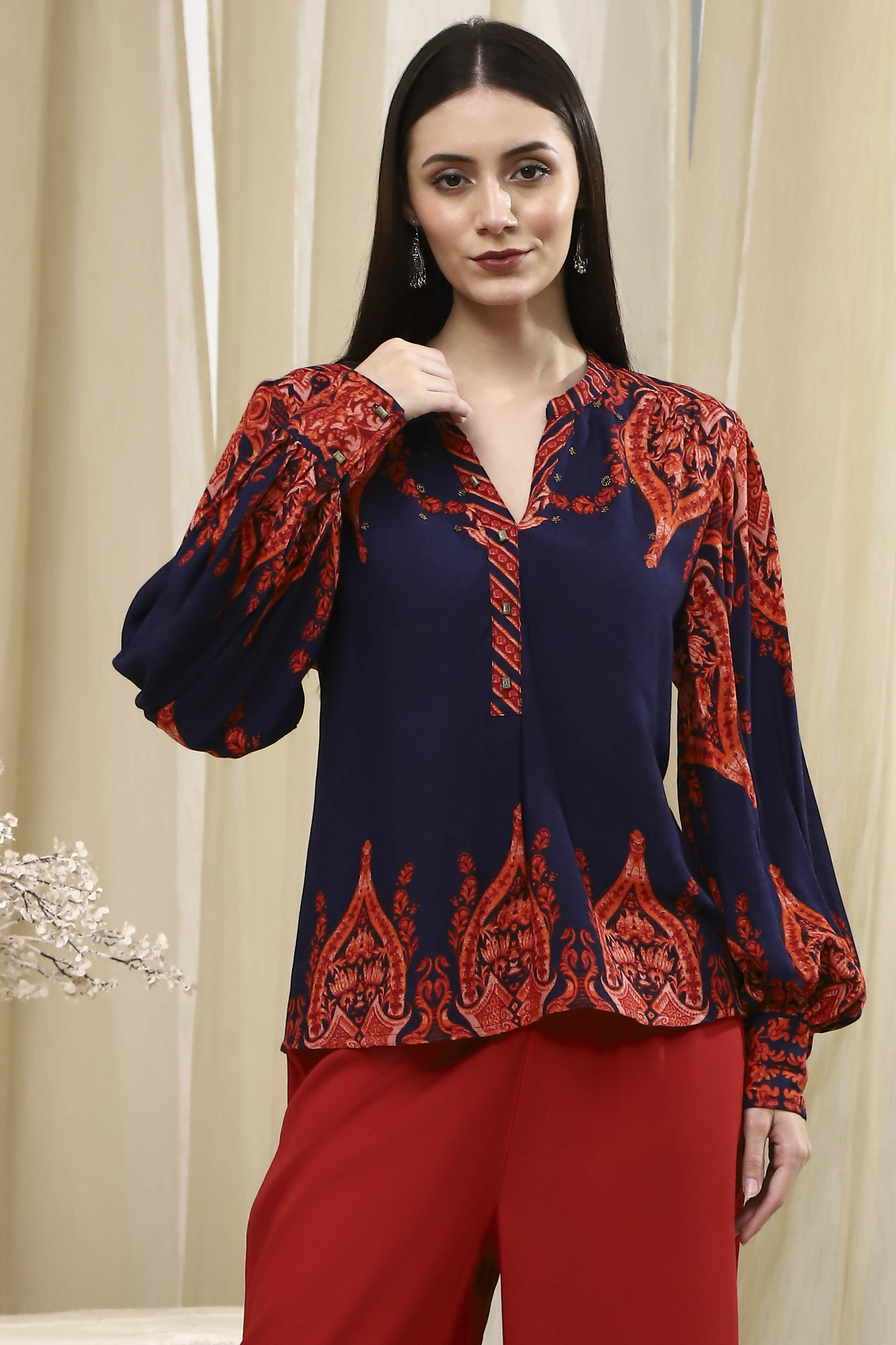 Blue Printed High-Low Top image number 5