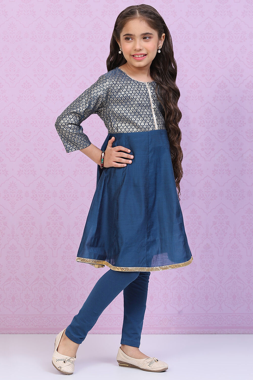 Blue Art Silk Straight Printed Kurta Set image number 5