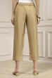 Beige Viscose Rayon Fitted Solid Pants image number 3