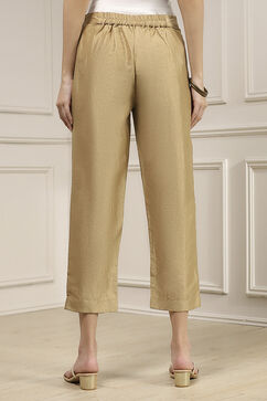 Beige Viscose Rayon Fitted Solid Pants image number 3