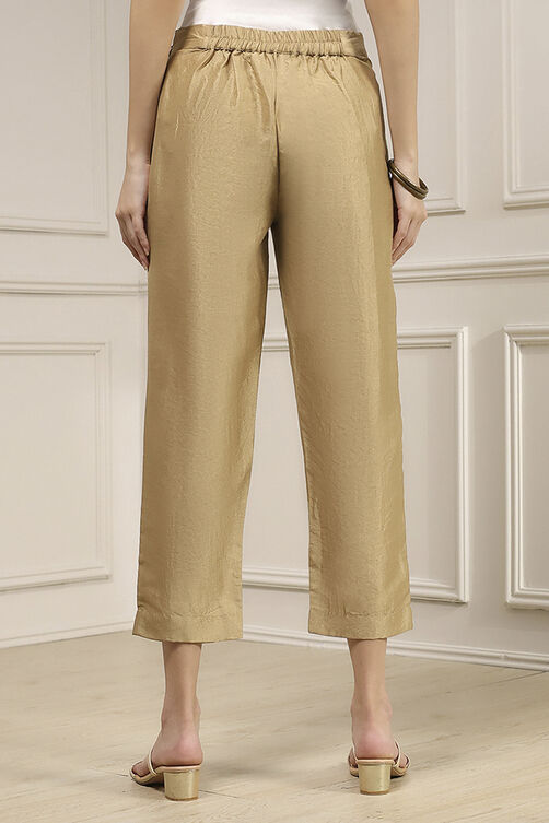 Beige Viscose Rayon Fitted Solid Pants image number 3