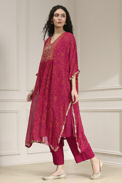 Red Viscose Straight Printed Fusion Set image number 3