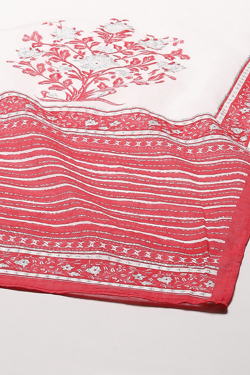 Red Cotton Anarkali Printed Kurta Churidar Suit Set image number 3