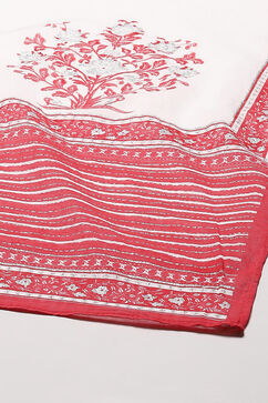 Red Cotton Anarkali Printed Kurta Churidar Suit Set image number 3