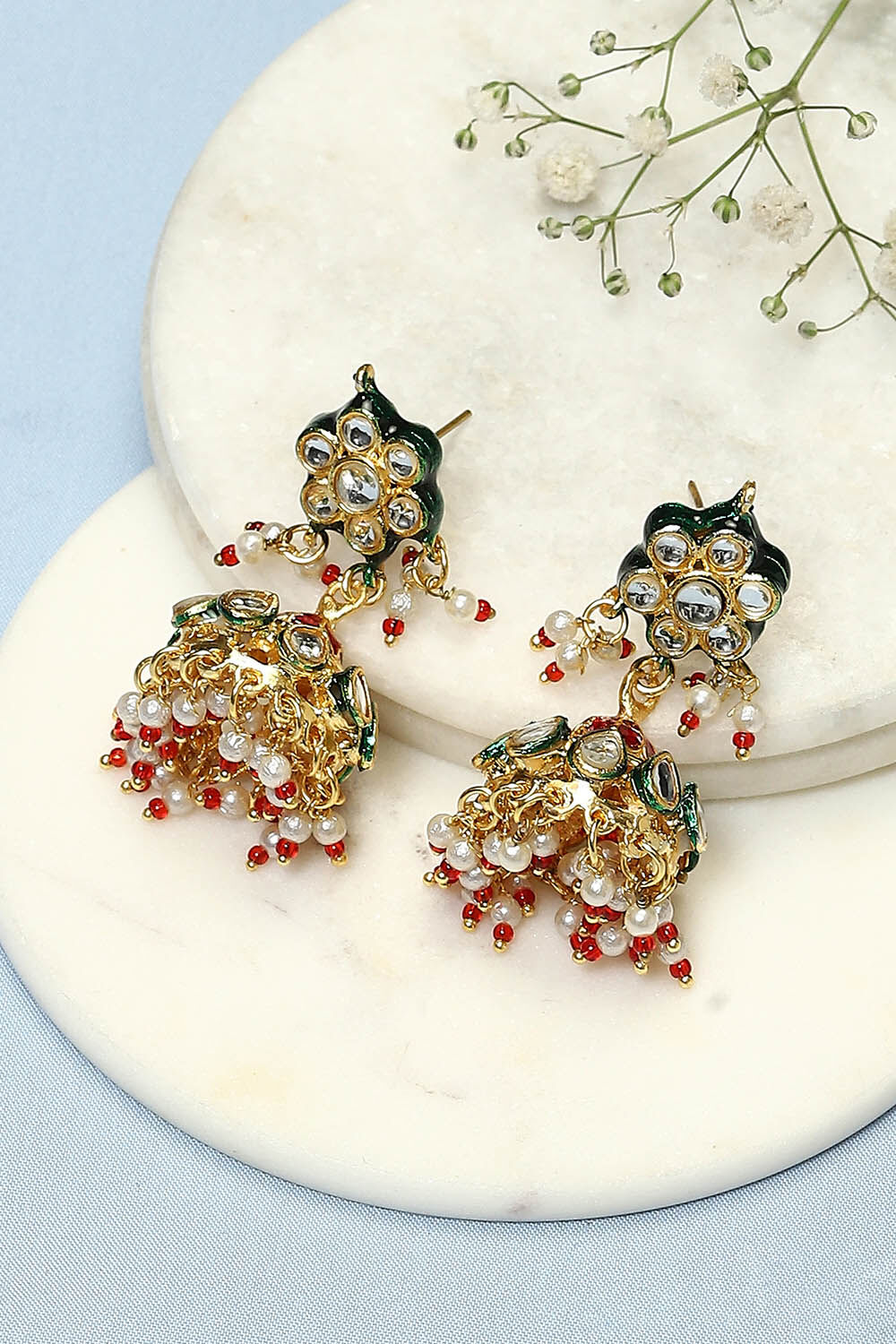 Yellow & Green Brass Earrings image number 0