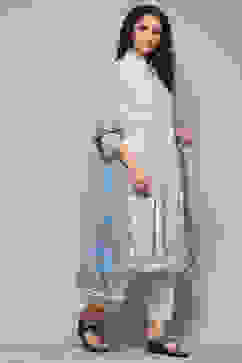 Off White Polyester A-Line Suit Set image number 6