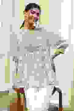 Green and White Pleated Short Kurta image number 0