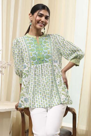 BIBA Green Viscose Straight Short Kurta in Green