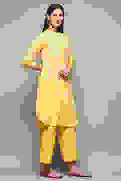 Yellow Cotton Straight Kurta Palazzo Suit Set image number 5