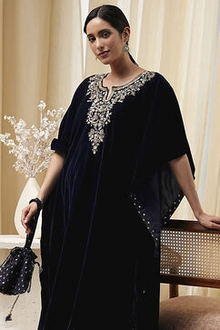 Blue Art Silk A-Line Kurta Palazzo Suit Set image number 8