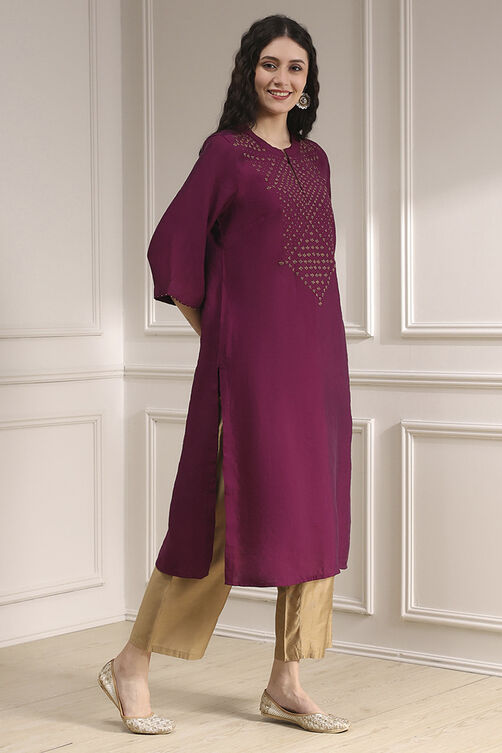 Berry Dyed Straight Kurta image number 4