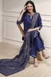 Blue Cotton Printed Straight Suit Set