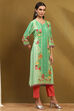 Grey Floral Block-Printed Regular Fit Straight Kurta image number 4