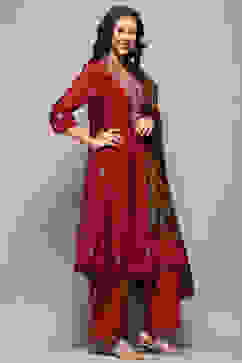 Maroon Modal Chanderi Festive Kalidar Suit Set image number 6
