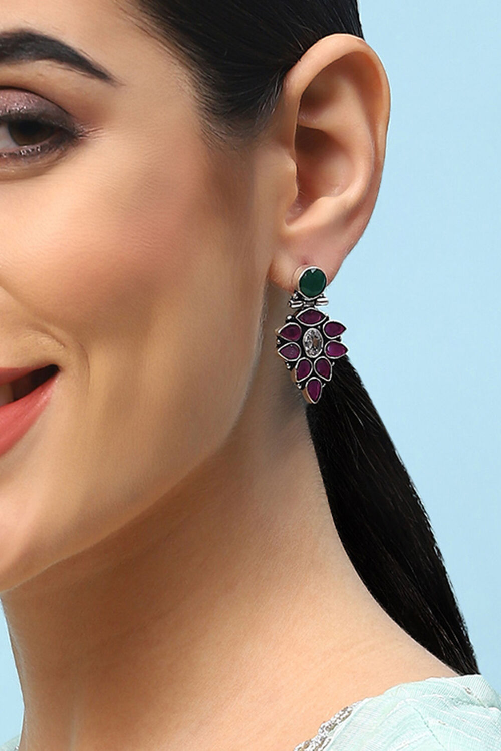 Pink Green Brass Earrings image number 1