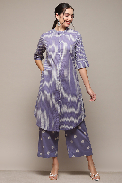 Grey Cambric Narrow Kurta Pant Suit Set image number 7
