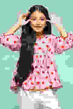 Off White Polyester Flared Printed Top image number 5