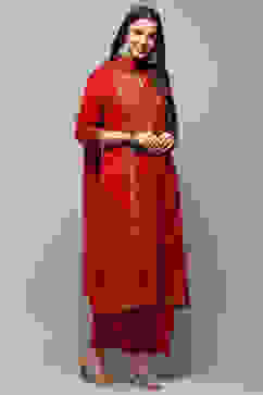 Deep Red Cambric Relaxed Kurta Palazzo Suit Set image number 6
