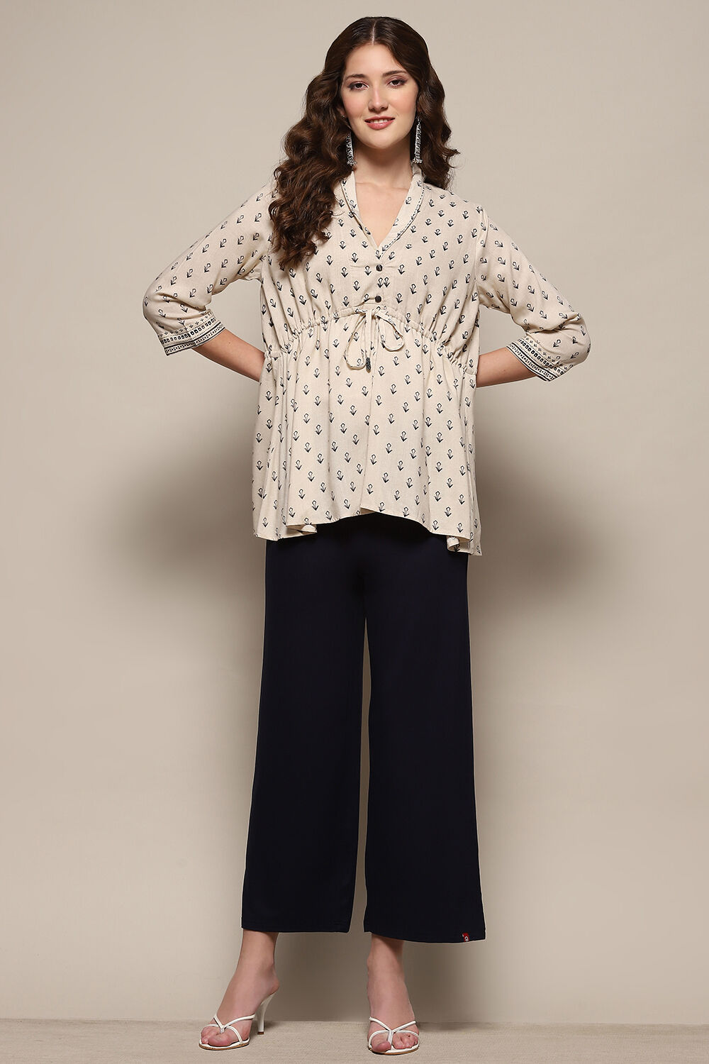 Beige Viscose Blend Solid Palazzo image number 0