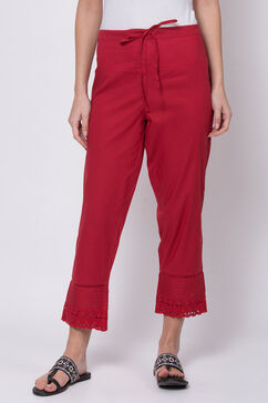 Red Cotton Solid Pant image number 0