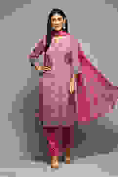 Pink Viscose Straight Kurta Slim Pant Suit Set image number 0