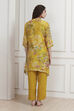 Lime Yellow Chanderi Floral Printed Asymmetric Straight Kurta Set image number 4