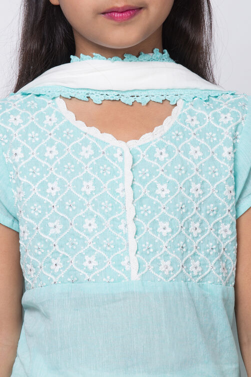 Turquoise Cotton Chikankari Kurta Salwar Suit Set image number 1