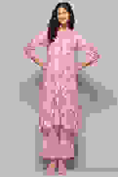 Pink Pure Cotton Schiffli Kurta & Palazzo Suit Set image number 0