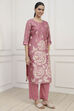 Pink Chanderi Blend Printed Embroidered Unstitched Suit Set image number 6