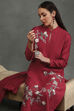 Rohit Bal Maroon Silk Chanderi Floral Straight Suit Set image number 7
