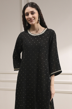 Black Metallic Pattern Straight Kurta image number 1