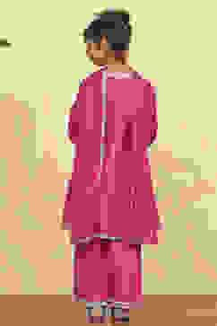 Pink Polyester Solid Kalidar Suit Set image number 4