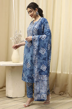 Blue Cotton  Unstitched Suit Set image number 4