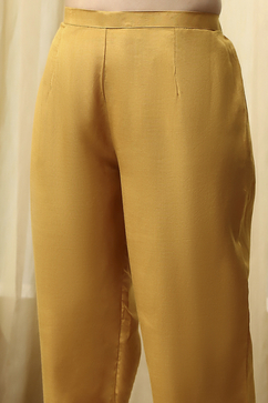 Yellow Chanderi Printed Embroidered Unstitched Suit Set image number 3