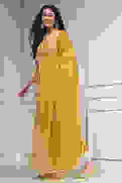 Ochre Yellow Chanderi Straight Suit Set image number 3