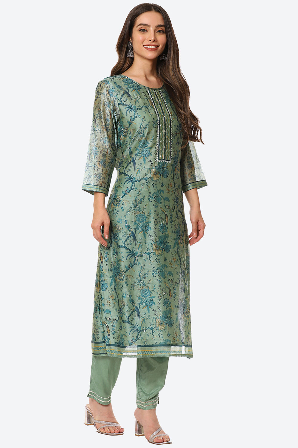 Pink Chanderi Machine Embroidered Unstitched Suit Set image number 5