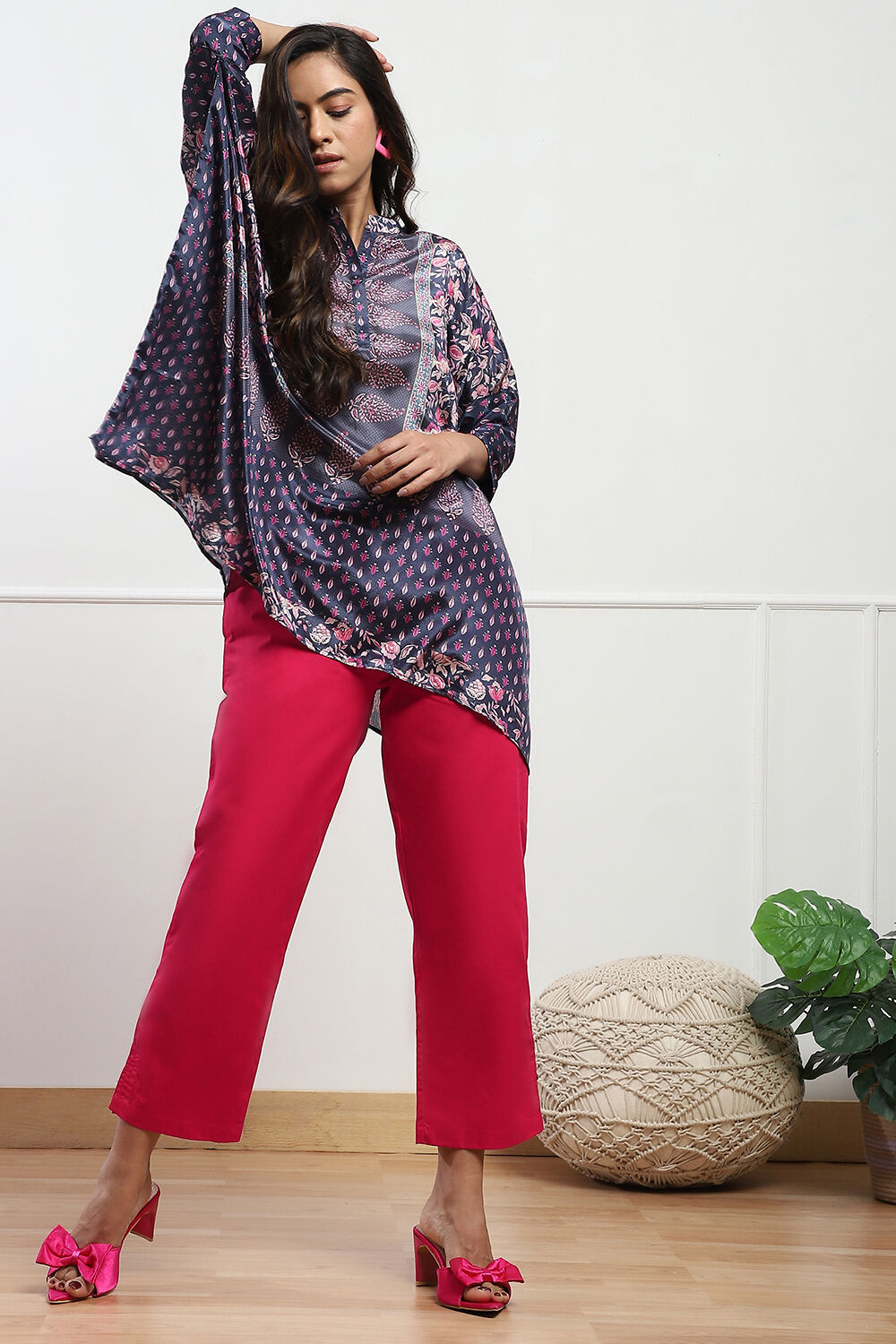 Fuschia Cotton Straight Pant image number 0