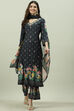 Black Rayon Printed Straight Pant Kurta Palazzo Suit Set image number 5